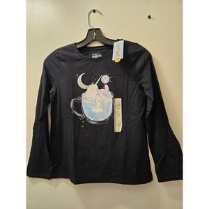 Cat & Jack Kids L 10-12 Black Long Sleeve Narwhal Unicorn Penguin T-Shirt